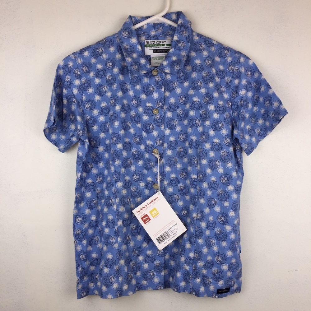 Buzz Off Insect Repellant Blue Floral Top